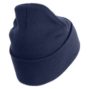 U.S. Army 37th Infantry Brigade Combat Team Logo Embroidered 12 Inch Solid Knit Cuff Long Beanie Made in USA - Navy OSFM