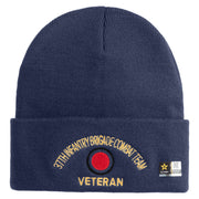 U.S. Army 37th Infantry Brigade Combat Team Logo Embroidered 12 Inch Solid Knit Cuff Long Beanie Made in USA - Navy OSFM