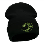 Dragon Outline Embroidered 12 Inch Long Knitted Beanie