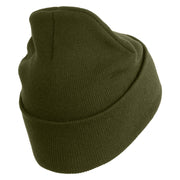 U.S. Army 37th Infantry Brigade Combat Team Logo Embroidered 12 Inch Solid Knit Cuff Long Beanie Made in USA - Olive OSFM