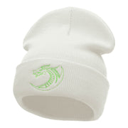 Dragon Outline Embroidered 12 Inch Long Knitted Beanie