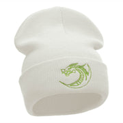 Dragon Outline Embroidered 12 Inch Long Knitted Beanie