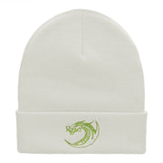 Dragon Outline Embroidered 12 Inch Long Knitted Beanie