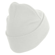 U.S. Army 38th Infantry Division Logo Embroidered 12 Inch Solid Knit Cuff Long Beanie Made in USA - White OSFM