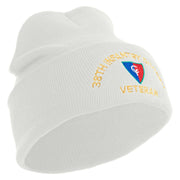 U.S. Army 38th Infantry Division Logo Embroidered 12 Inch Solid Knit Cuff Long Beanie Made in USA - White OSFM