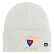 U.S. Army 38th Infantry Division Logo Embroidered 12 Inch Solid Knit Cuff Long Beanie Made in USA - White OSFM