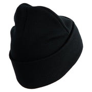 U.S. Army 38th Infantry Division Logo Embroidered 12 Inch Solid Knit Cuff Long Beanie Made in USA - Black OSFM