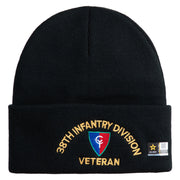 U.S. Army 38th Infantry Division Logo Embroidered 12 Inch Solid Knit Cuff Long Beanie Made in USA - Black OSFM