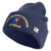 U.S. Army 38th Infantry Division Logo Embroidered 12 Inch Solid Knit Cuff Long Beanie Made in USA - Navy OSFM