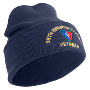 U.S. Army 38th Infantry Division Logo Embroidered 12 Inch Solid Knit Cuff Long Beanie Made in USA - Navy OSFM