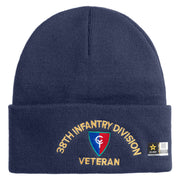U.S. Army 38th Infantry Division Logo Embroidered 12 Inch Solid Knit Cuff Long Beanie Made in USA - Navy OSFM