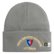 U.S. Army 38th Infantry Division Logo Embroidered 12 Inch Solid Knit Cuff Long Beanie Made in USA - Dk-Ash OSFM