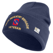 U.S. Army 39th Infantry Brigade Logo Embroidered 12 Inch Solid Knit Cuff Long Beanie Made in USA - Navy OSFM