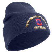 U.S. Army 39th Infantry Brigade Logo Embroidered 12 Inch Solid Knit Cuff Long Beanie Made in USA - Navy OSFM