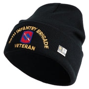 U.S. Army 39th Infantry Brigade Logo Embroidered 12 Inch Solid Knit Cuff Long Beanie Made in USA - Black OSFM