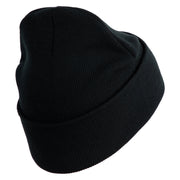 U.S. Army 39th Infantry Brigade Logo Embroidered 12 Inch Solid Knit Cuff Long Beanie Made in USA - Black OSFM