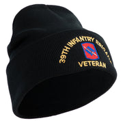 U.S. Army 39th Infantry Brigade Logo Embroidered 12 Inch Solid Knit Cuff Long Beanie Made in USA - Black OSFM