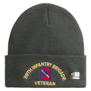 U.S. Army 39th Infantry Brigade Logo Embroidered 12 Inch Solid Knit Cuff Long Beanie Made in USA - Charcoal OSFM