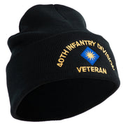 U.S. Army 40th Infantry Division Logo Embroidered 12 Inch Solid Knit Cuff Long Beanie Made in USA - Black OSFM