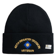 U.S. Army 40th Infantry Division Logo Embroidered 12 Inch Solid Knit Cuff Long Beanie Made in USA - Black OSFM
