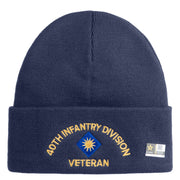U.S. Army 40th Infantry Division Logo Embroidered 12 Inch Solid Knit Cuff Long Beanie Made in USA - Navy OSFM