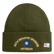 U.S. Army 40th Infantry Division Logo Embroidered 12 Inch Solid Knit Cuff Long Beanie Made in USA - Olive OSFM
