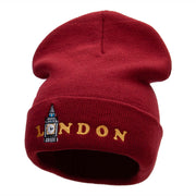 London Big Ben Embroidered 12 Inch Long Knitted Beanie