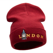 London Big Ben Embroidered 12 Inch Long Knitted Beanie