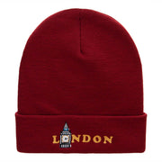 London Big Ben Embroidered 12 Inch Long Knitted Beanie