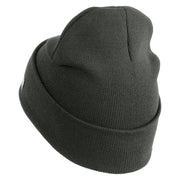 U.S. Army 41st Infantry Brigade Combat Team Logo Embroidered 12 Inch Solid Knit Cuff Long Beanie Made in USA - Charcoal OSFM