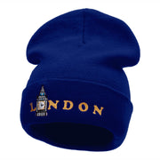 London Big Ben Embroidered 12 Inch Long Knitted Beanie