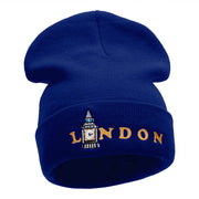 London Big Ben Embroidered 12 Inch Long Knitted Beanie