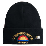 U.S. Army 41st Infantry Brigade Combat Team Logo Embroidered 12 Inch Solid Knit Cuff Long Beanie Made in USA - Black OSFM