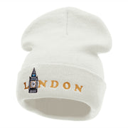 London Big Ben Embroidered 12 Inch Long Knitted Beanie