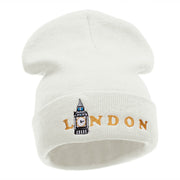 London Big Ben Embroidered 12 Inch Long Knitted Beanie