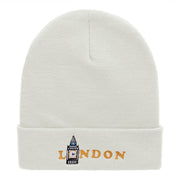 London Big Ben Embroidered 12 Inch Long Knitted Beanie