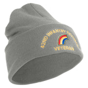 U.S. Army 42nd Infantry Division Logo Embroidered 12 Inch Solid Knit Cuff Long Beanie Made in USA - Dk-Ash OSFM