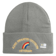 U.S. Army 42nd Infantry Division Logo Embroidered 12 Inch Solid Knit Cuff Long Beanie Made in USA - Dk-Ash OSFM