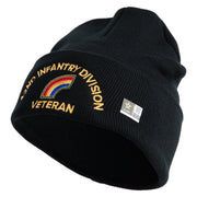 U.S. Army 42nd Infantry Division Logo Embroidered 12 Inch Solid Knit Cuff Long Beanie Made in USA - Black OSFM
