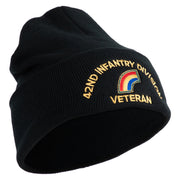 U.S. Army 42nd Infantry Division Logo Embroidered 12 Inch Solid Knit Cuff Long Beanie Made in USA - Black OSFM