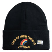 U.S. Army 42nd Infantry Division Logo Embroidered 12 Inch Solid Knit Cuff Long Beanie Made in USA - Black OSFM