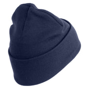 U.S. Army 42nd Infantry Division Logo Embroidered 12 Inch Solid Knit Cuff Long Beanie Made in USA - Navy OSFM