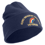 U.S. Army 42nd Infantry Division Logo Embroidered 12 Inch Solid Knit Cuff Long Beanie Made in USA - Navy OSFM