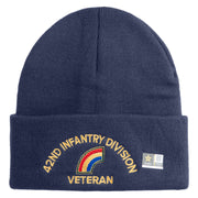 U.S. Army 42nd Infantry Division Logo Embroidered 12 Inch Solid Knit Cuff Long Beanie Made in USA - Navy OSFM