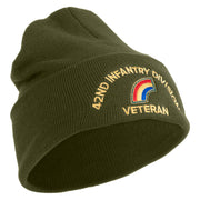 U.S. Army 42nd Infantry Division Logo Embroidered 12 Inch Solid Knit Cuff Long Beanie Made in USA - Olive OSFM