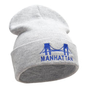 Manhattan Bridge Embroidered 12 Inch Knitted Long Beanie