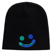 Holding Each Other with Smile Embroidered 8 inch Acrylic Short Beanie - Black OSFM