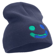 Holding Each Other with Smile Embroidered 8 inch Acrylic Short Beanie - Navy OSFM