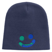 Holding Each Other with Smile Embroidered 8 inch Acrylic Short Beanie - Navy OSFM