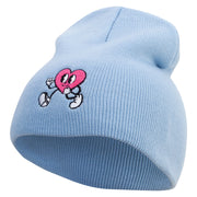 Happy Heart Character Embroidered 8 inch Acrylic Short Beanie - Lt-Blue OSFM